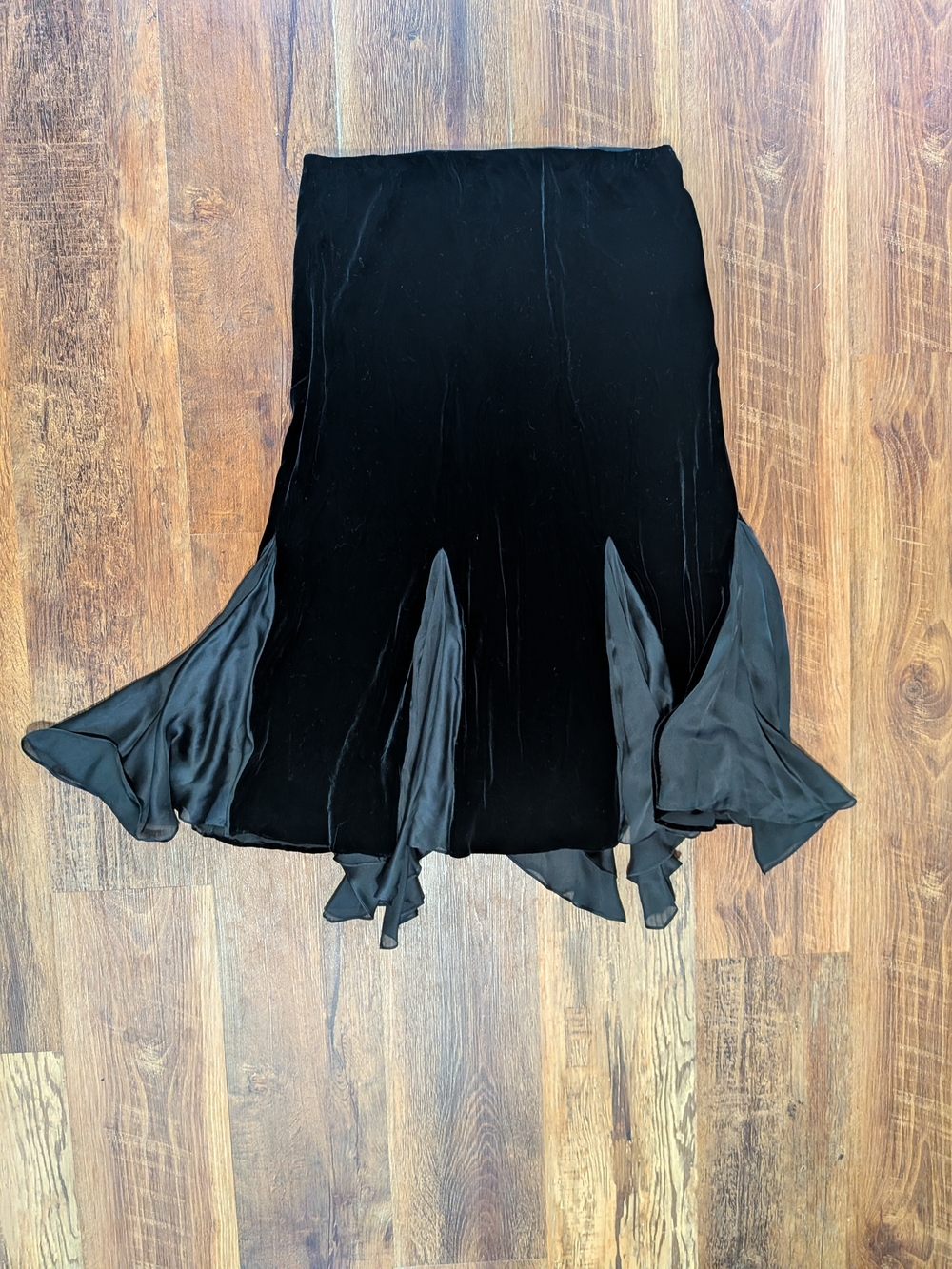 Lauren Ralph Lauren Black Velvet Asymmetrical Skirt with Chiffon Panels